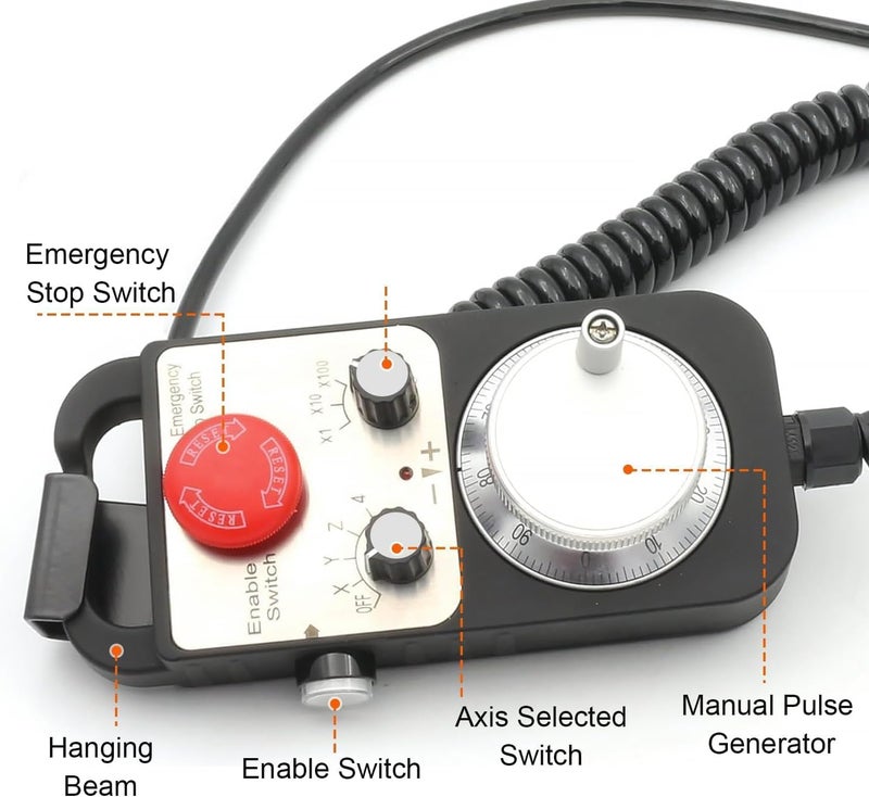 Drphiru MGP Pendant CNC Controller, CNC Electronic Handwheel Manual Pulse Generator with Emergency Stop, 100PPR Universal 4-Axis Controller for CNC Handwheel Encoders/Router/Lathe/Milling/Engraving Machine - Image 2